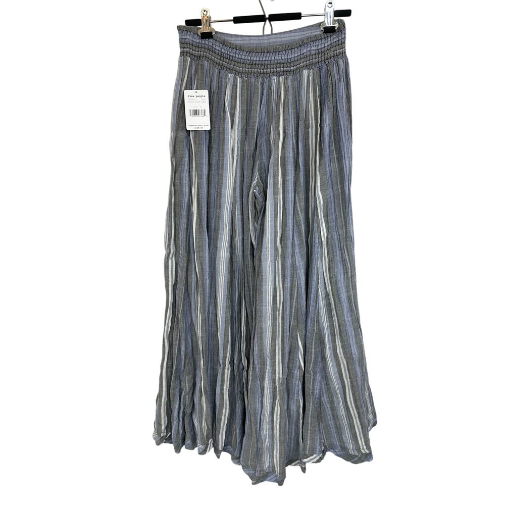 Free People Striped Wide Leg Cropped Pants in Gray and White - Picture 8 of 13